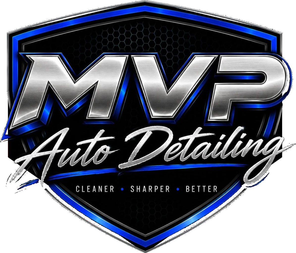MVP Auto Detailing metallic and electric-blue logo